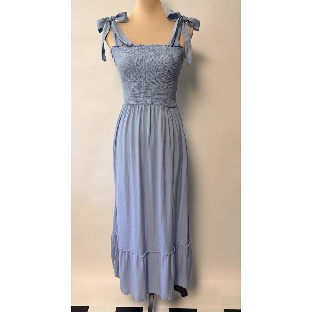 Zesica Women's Small Boho Maxi Long Dress Smocked Light Blue‎ Tiered Lagenlook